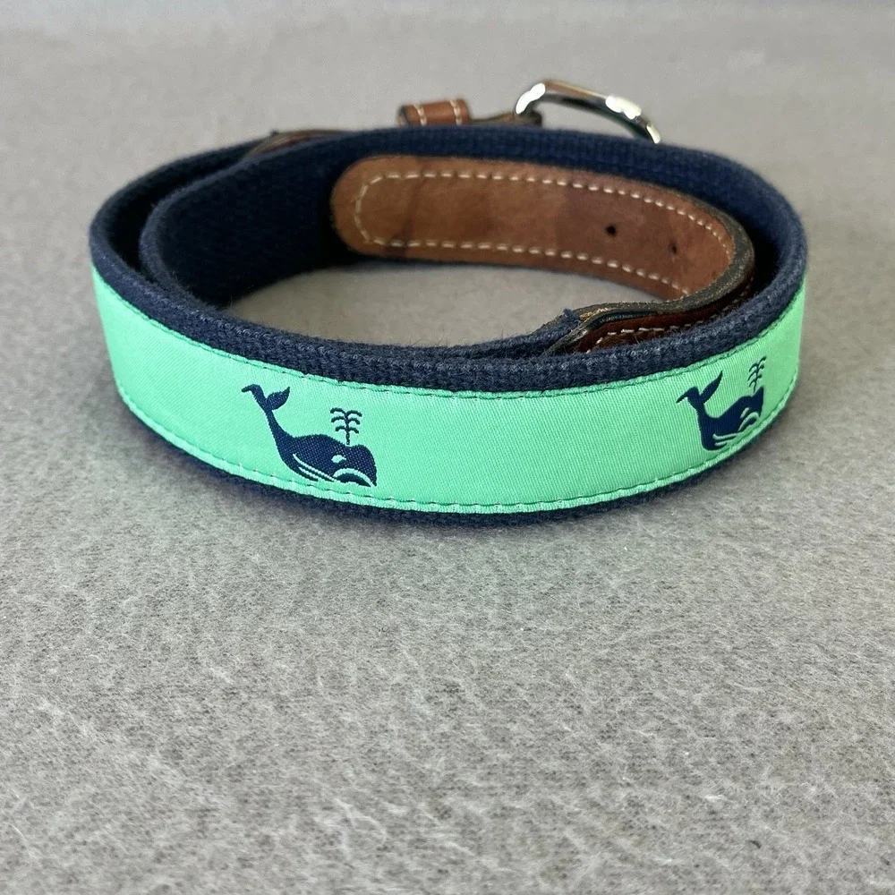 Preston Belt Boys Green Whale Ribbon Navy Web Leather Canvas 26
